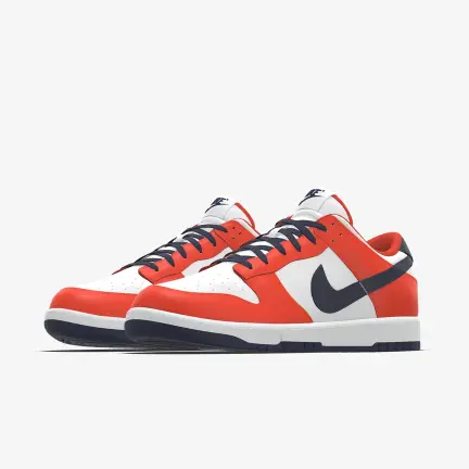 Nike custom Dunk Low Regular in Team Orange and Midnight Navy and White - Iso View