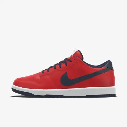 Nike custom Dunk Low Regular in Midnight Navy and University Red and White - Left View