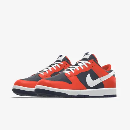 Nike custom Dunk Low Regular in Team Orange and Midnight Navy and White - Iso View