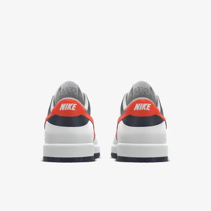 Nike custom Dunk Low Regular in Team Orange and Midnight Navy and White - Back View
