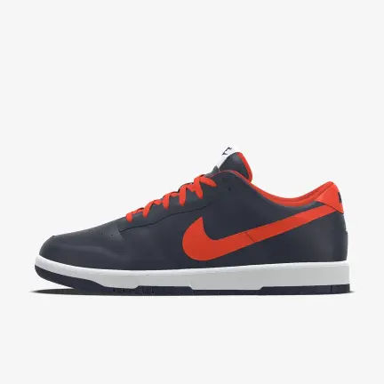 Nike custom Dunk Low Regular in Team Orange and Midnight Navy and White - Left View