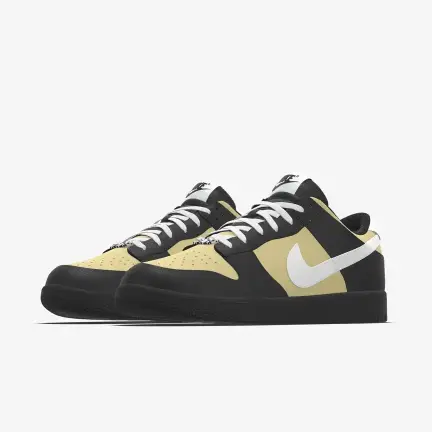 Nike custom Dunk Low Unlocked in Black and Sesame and White - Iso View